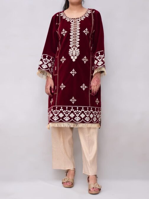 2PC Champion Premium Velvet Stitched Suit – Latest Winter Collection for Women - Image 2