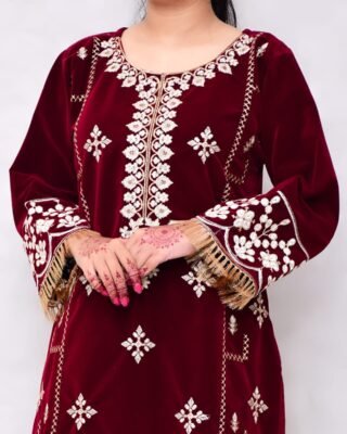 2PC Champion Premium Velvet Stitched Suit – Latest Winter Collection for Women