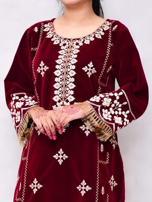 2PC Champion Premium Velvet Stitched Suit – Latest Winter Collection for Women
