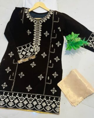 2PC Champion Premium Velvet Stitched Suit – Latest Winter Collection for Women