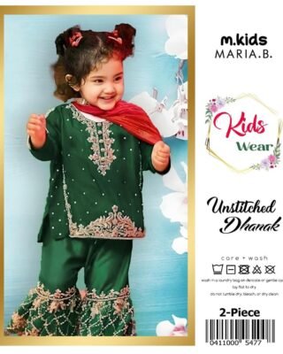 2 Pcs Girl's Dhanak Embroidered Unstitched Suit - Kids Wear
