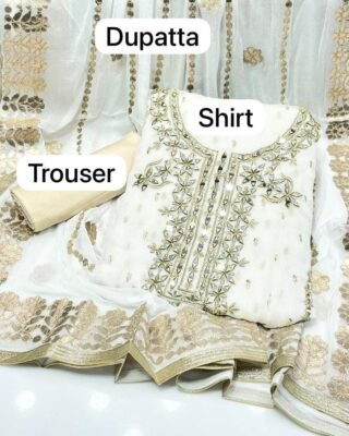 3-Piece Women’s Unstitched Chiffon Embroidered Fancy Dress - Elegant & Stylish