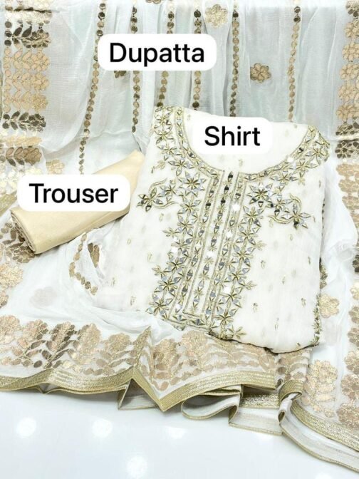 3-Piece Women’s Unstitched Chiffon Embroidered Fancy Dress - Elegant & Stylish