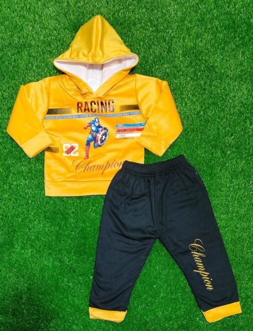 2 Pcs Velvet Printed Hoodie & Trouser Suit for Kids - Image 2