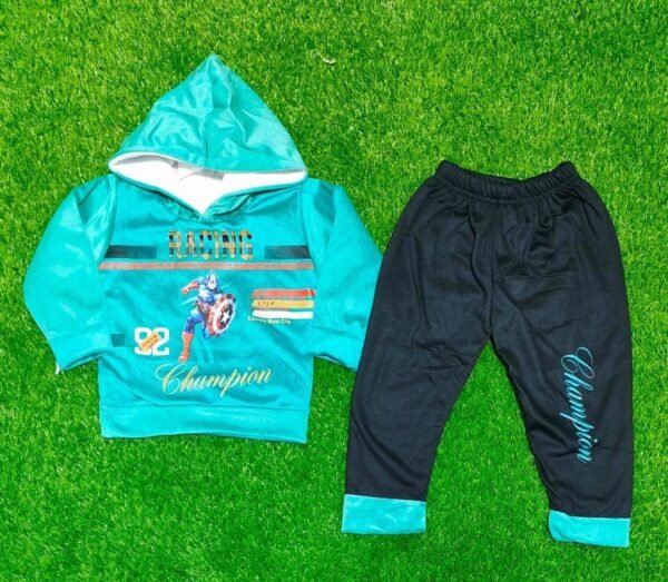 2 Pcs Velvet Printed Hoodie & Trouser Suit for Kids