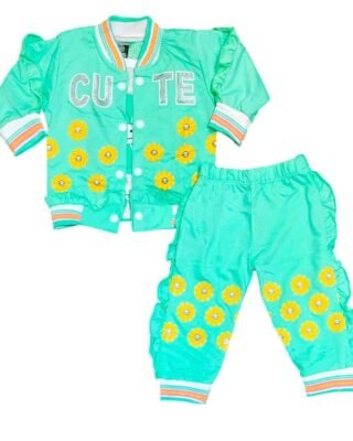 Girl’s Printed French Terry Suit – 3 Pcs Shirt, Jacket, & Trouser Set