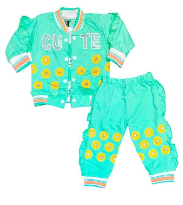 Girl’s Printed French Terry Suit – 3 Pcs Shirt, Jacket, & Trouser Set