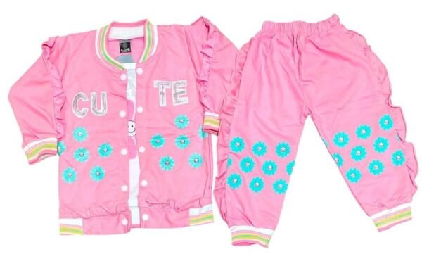 Girl's Printed French Terry Suit - 3 Pcs Shirt, Jacket, & Trouser Set