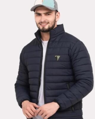 Men’s Plain Black Puffer Jacket – Stylish & Warm Winter Essential