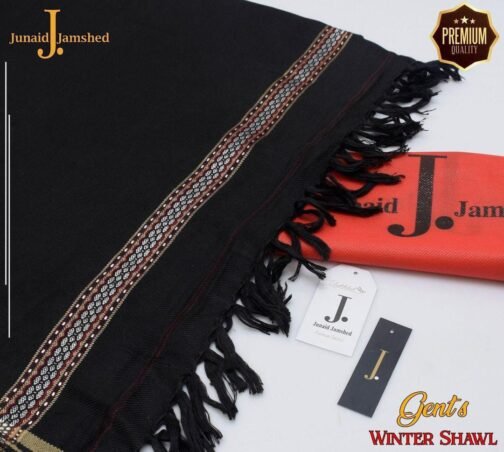 J. Premium Black Embroidered Wool Shawl – Luxurious Winter Wear