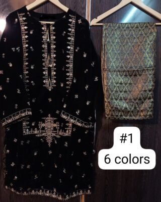 Velvet Micro 9000 Heavy Tilla Embroidered Shirt with Jamawar Trouser - Luxury Party Wear for Women