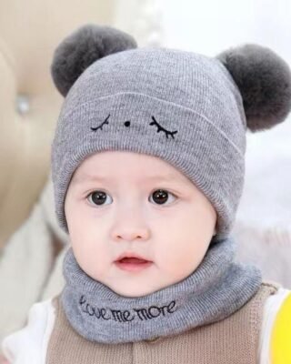 2 Pcs Wool Textured Beanie and Neck Warmer