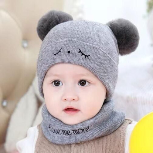 2 Pcs Wool Textured Beanie and Neck Warmer