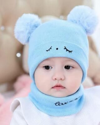 2 Pcs Wool Textured Beanie and Neck Warmer