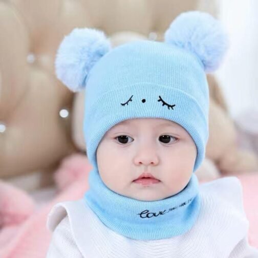 2 Pcs Wool Textured Beanie and Neck Warmer