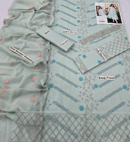 Azure 3-Piece Lawn Embroidered Suit | Summer Collection - Image 2