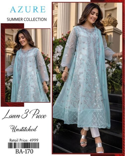 Azure 3-Piece Lawn Embroidered Suit | Summer Collection