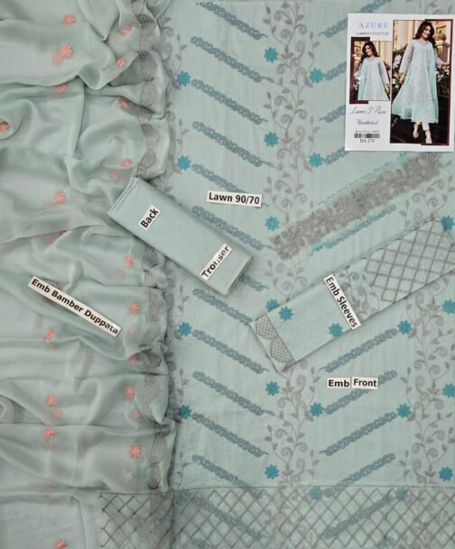 Azure 3-Piece Lawn Embroidered Suit | Summer Collection - Image 3