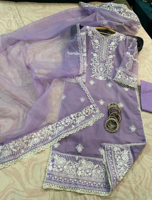 Eid Collection 3pc Organza Embroidered Suit | Safinaa