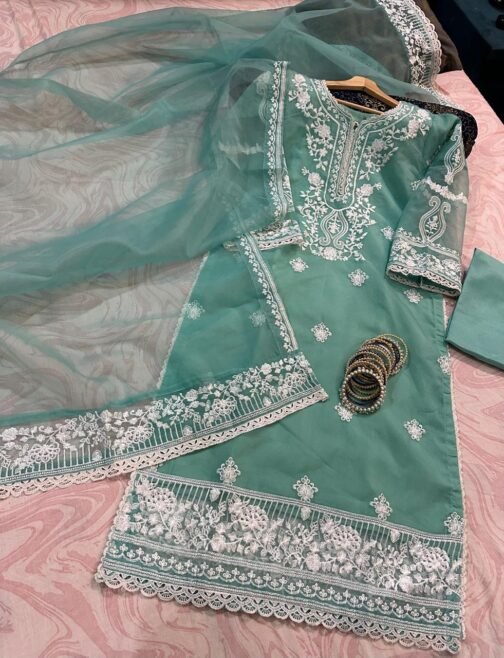 Eid Collection 3pc Organza Embroidered Suit | Safinaa
