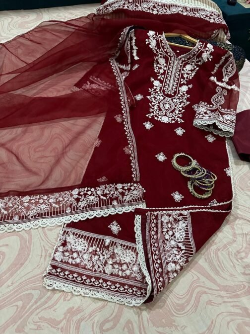 Eid Collection 3pc Organza Embroidered Suit | Safinaa - Image 2