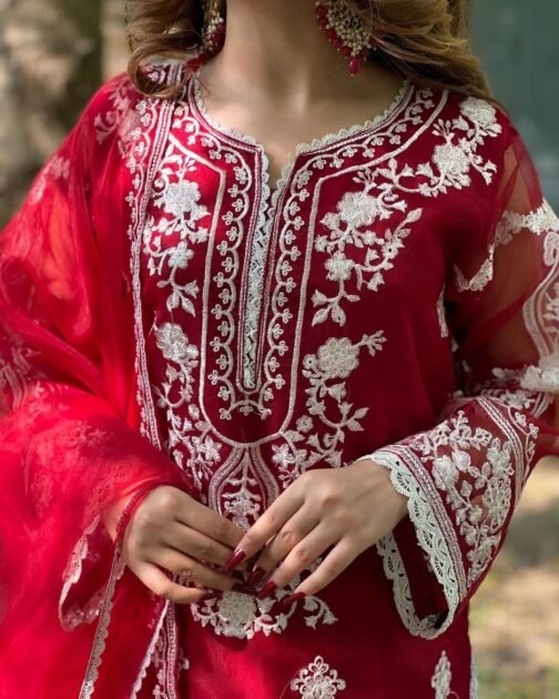 Eid Collection 3pc Organza Embroidered Suit | Safinaa - Image 3