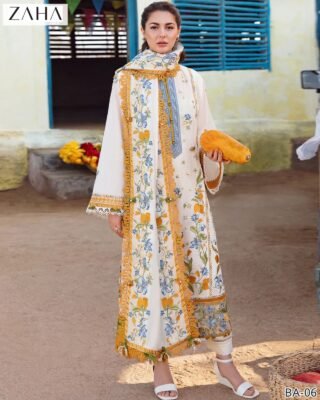 Zaha 3pc Embroidered Lawn Suit | Summer & Eid Collection