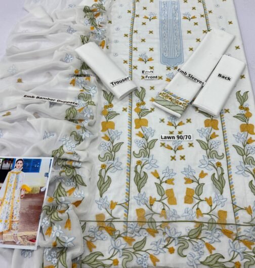 Zaha 3pc Embroidered Lawn Suit | Summer & Eid Collection - Image 3