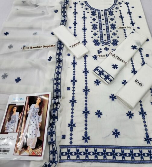Azure 3-Piece Lawn Embroidered Suit | Summer Collection - Image 2