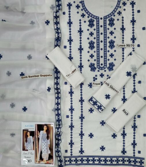 Azure 3-Piece Lawn Embroidered Suit | Summer Collection - Image 3