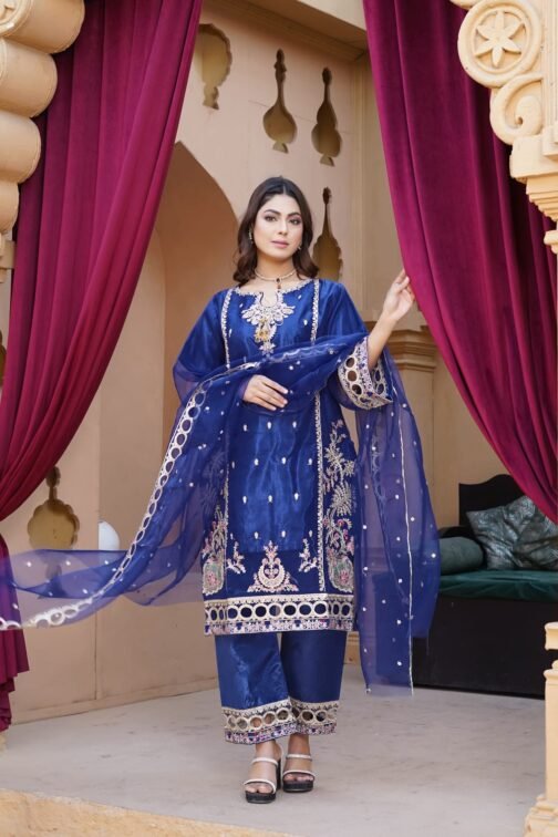 3PC Organza Boring Embroidery Suit | Ramzan Sale | Eid Collection - Image 3