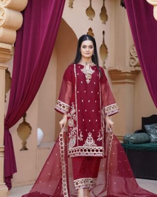 3PC Organza Boring Embroidery Suit | Ramzan Sale | Eid Collection