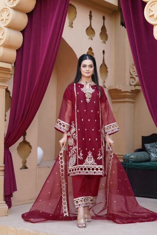 3PC Organza Boring Embroidery Suit | Ramzan Sale | Eid Collection