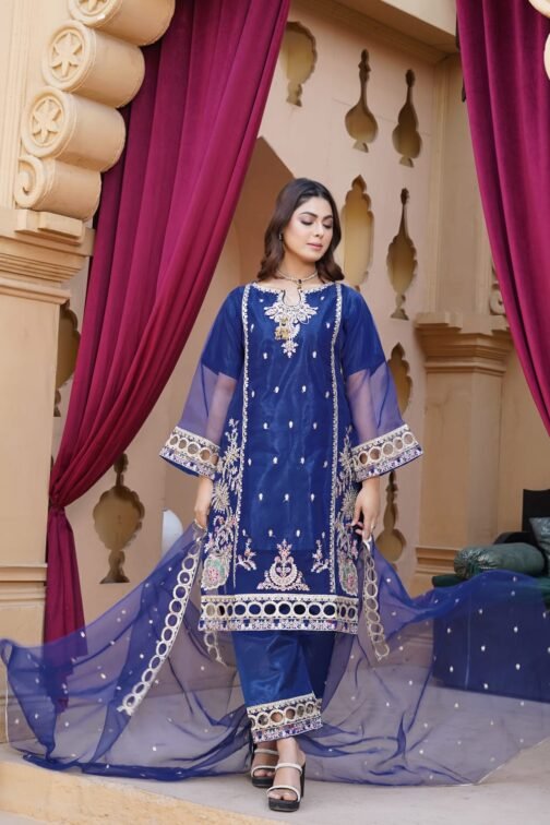 3PC Organza Boring Embroidery Suit | Ramzan Sale | Eid Collection