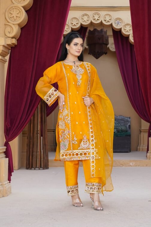 3PC Organza Boring Embroidery Suit | Ramzan Sale | Eid Collection - Image 3