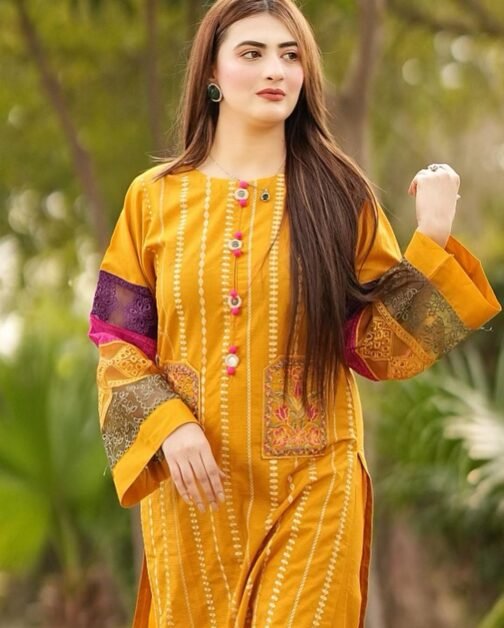 2PC Doria Cotton Double Pocket Embroidery Suit | Premium Summer Collection - Image 3