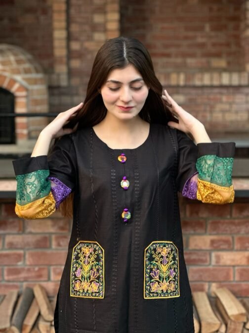2PC Doria Cotton Double Pocket Embroidery Suit | Premium Summer Collection - Image 3