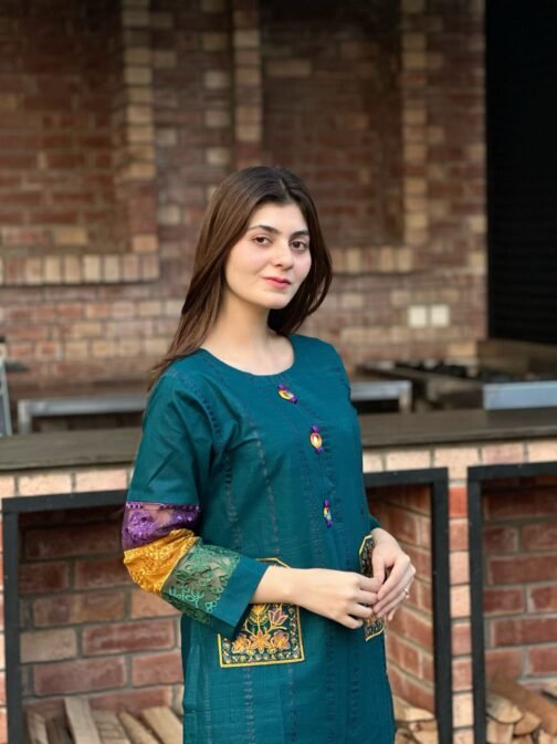 2PC Doria Cotton Double Pocket Embroidery Suit | Premium Summer Collection - Image 3