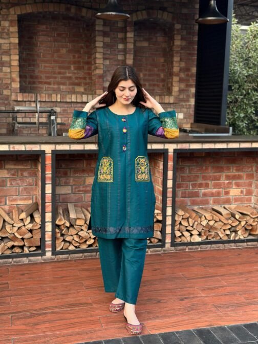2PC Doria Cotton Double Pocket Embroidery Suit | Premium Summer Collection