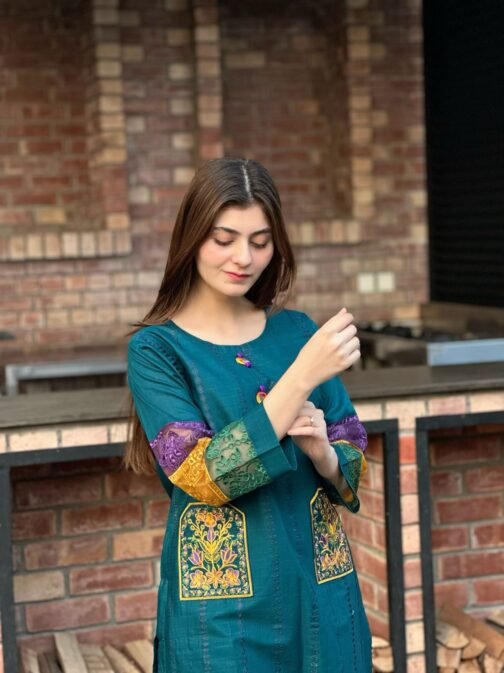 2PC Doria Cotton Double Pocket Embroidery Suit | Premium Summer Collection - Image 2