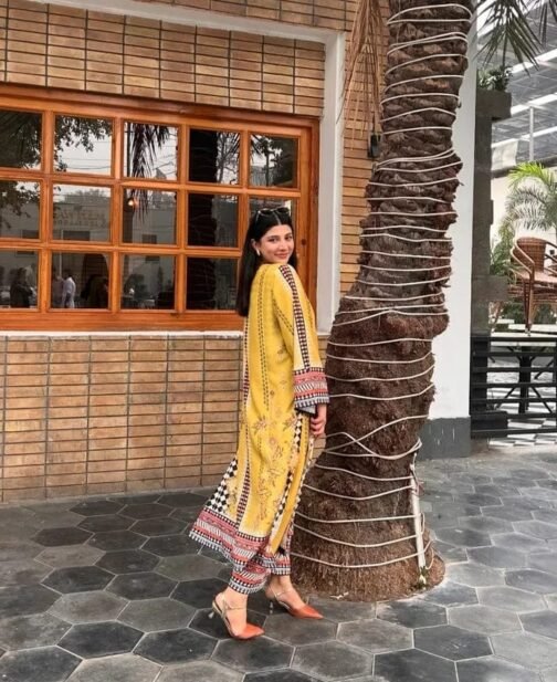 Premium Collection Yellow Blush 2pc CO-Ord Suit in Silky Lawn