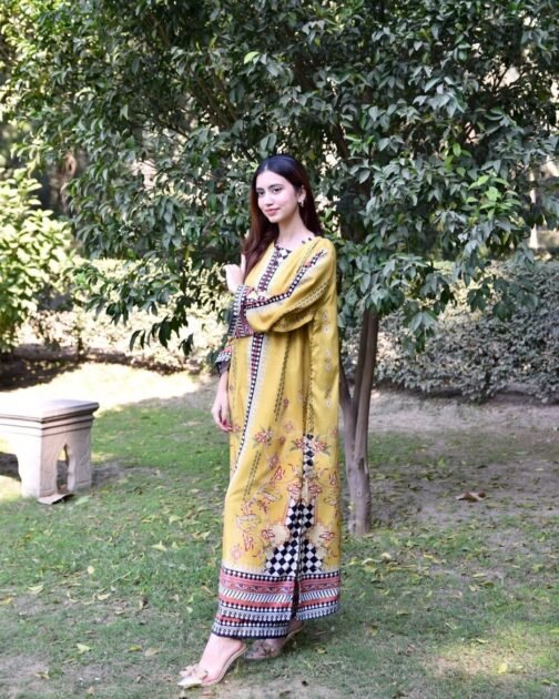 Premium Collection Yellow Blush 2pc CO-Ord Suit | Silky Lawn Luxury Outfit - Image 2