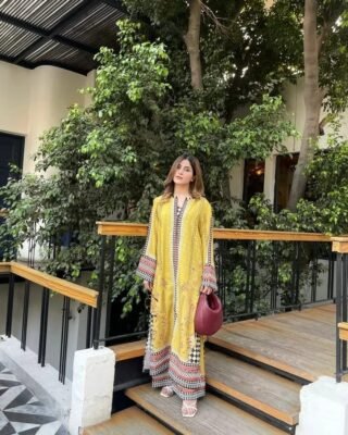 Premium Collection Yellow Blush 2pc CO-Ord Suit in Silky Lawn