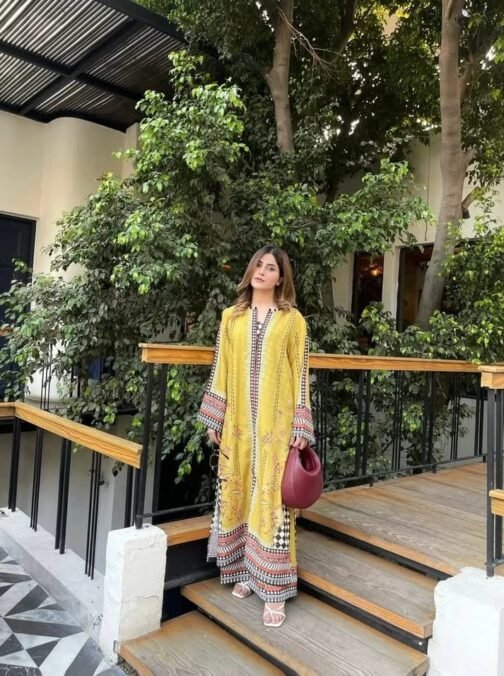 Premium Collection Yellow Blush 2pc CO-Ord Suit in Silky Lawn