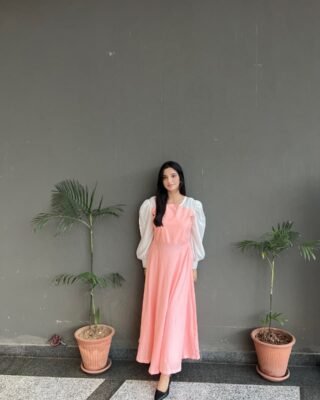 Hezal Soft Peach Long Length Maxi Dress – Elegant Women’s Outfit