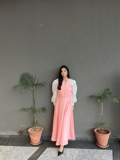 Hezal Soft Peach Long Length Maxi Dress – Elegant Women’s Outfit