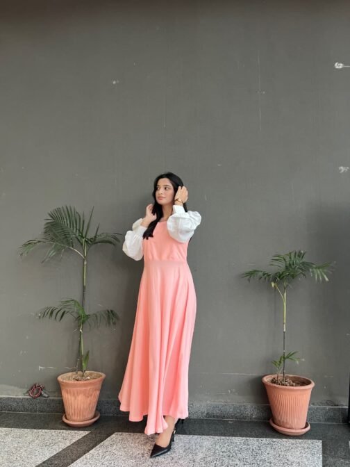 Hezal Soft Peach – Long Length Maxi | Elegant & Comfortable Maxi Dress - Image 3