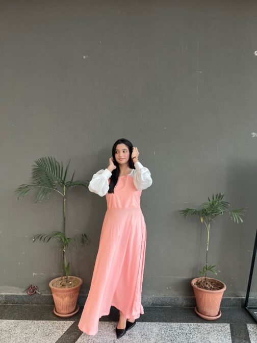 Hezal Soft Peach Long Length Maxi Dress – Elegant Women’s Outfit