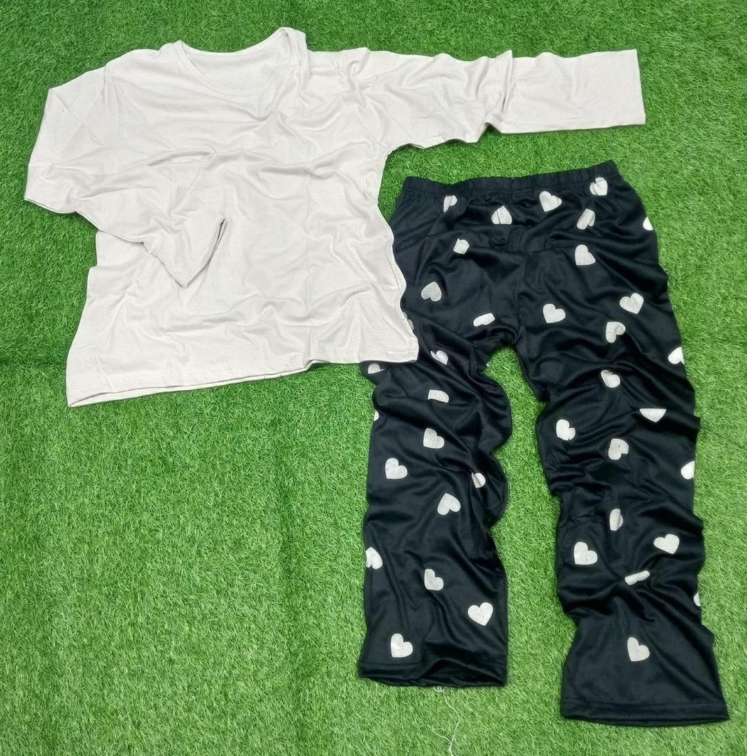 2 Pcs Women’s Stitched Plain Night Suit cotton jersey beige comfortable sleepwear for women