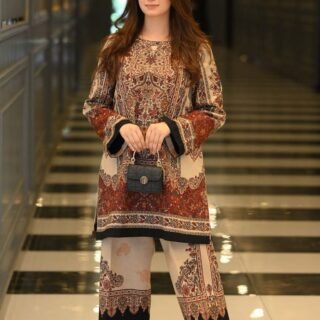 Regal Rust Digital Printed 2PC Premium Silky Lawn set with stylish embroidered shirt and matching plazzo for women